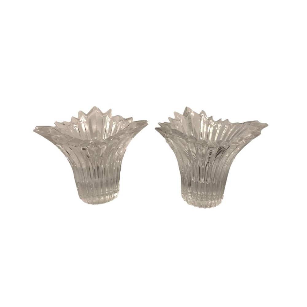 Pair Clear Glass Spiked Taper Candle Holders Sparkling Modern 3" Tall Unbranded